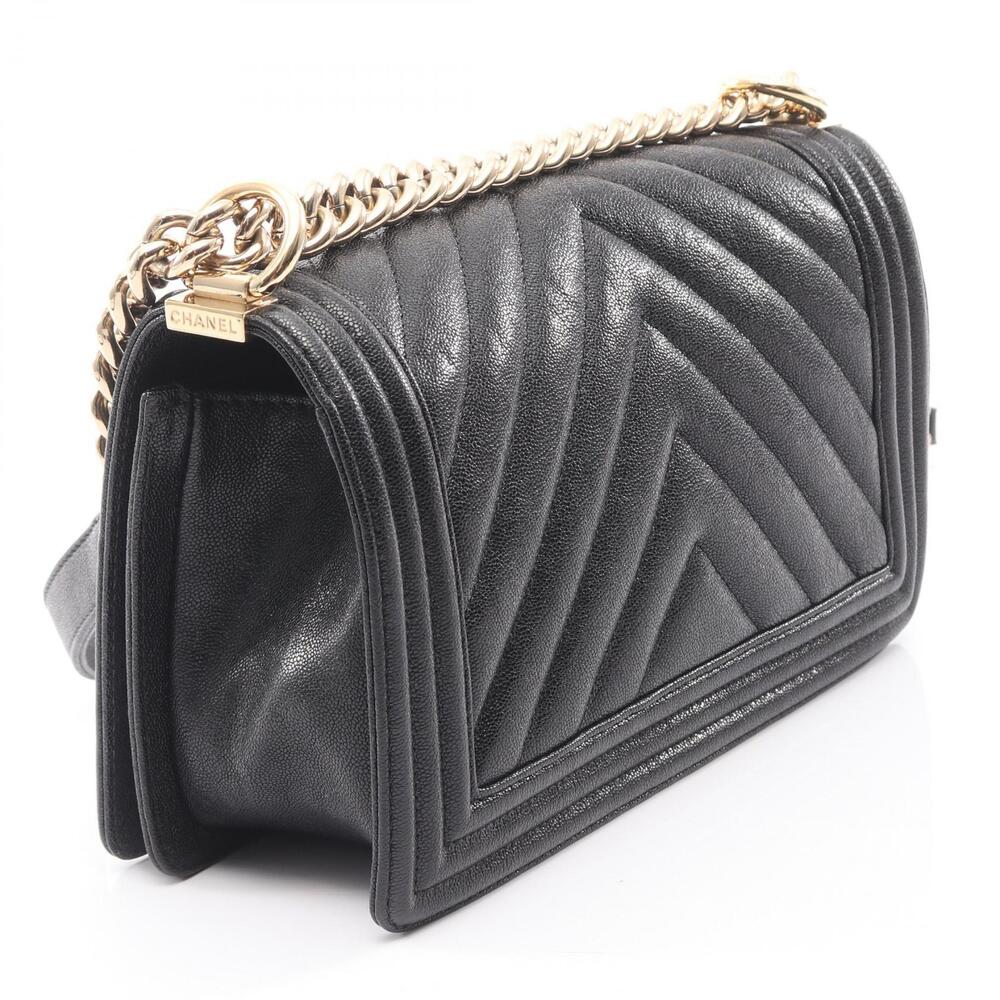 Chanel Leather Bag Boy Black Shoulder Black